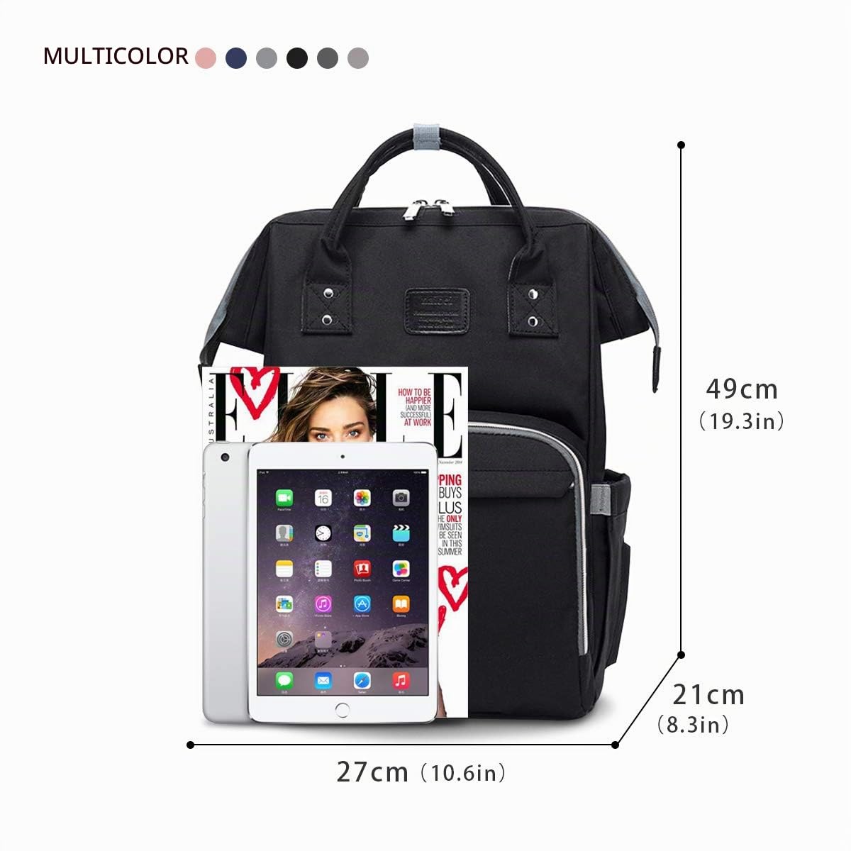 SONARIN Multifunción Mochilas para Pañales Con Correa de Cochecito,Gran Capacidad, Organizador de Mochila de Viaje,Impermeable,Anti-sucio película transparente(Negro)