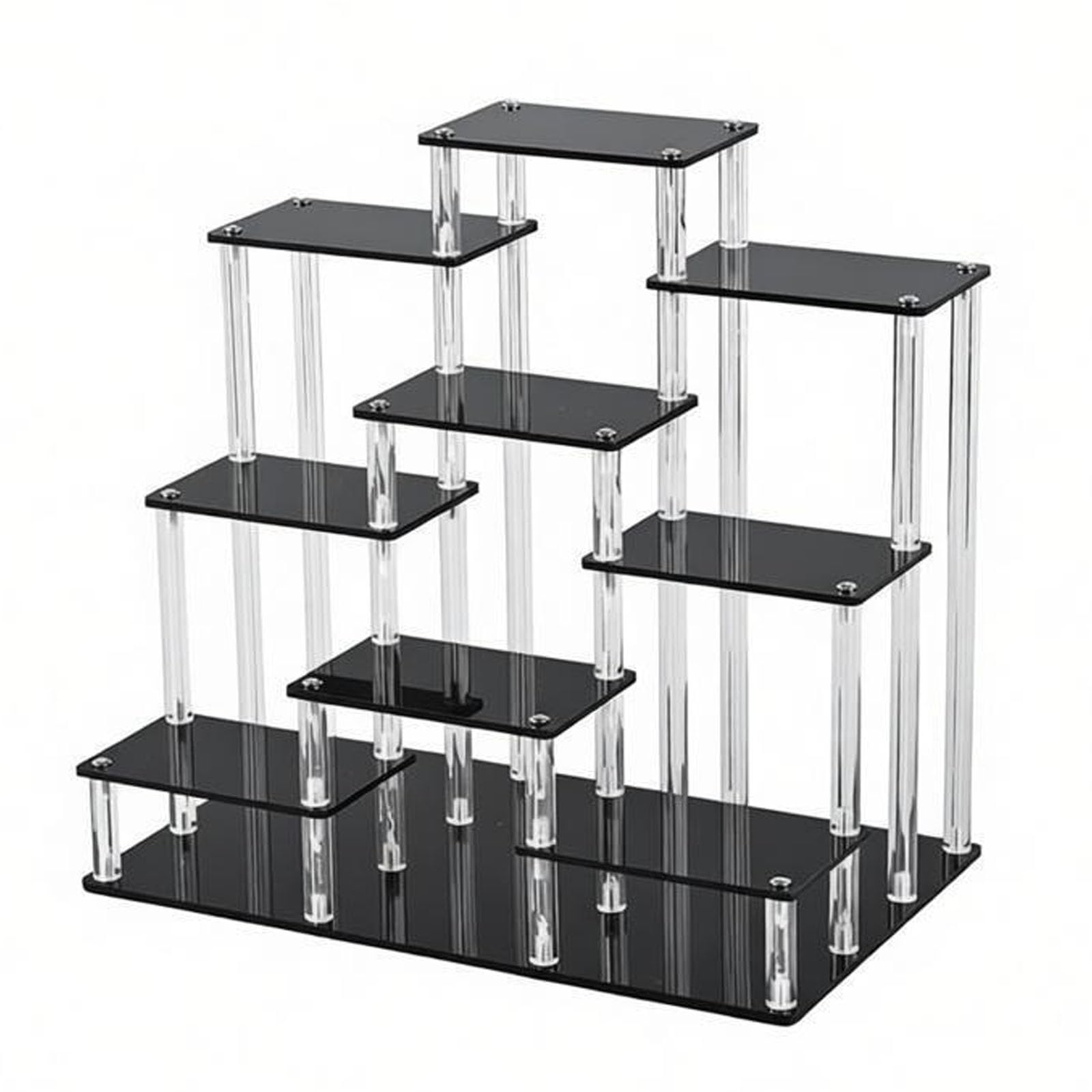 CXGBQSJ Multi Tier Acrylic Step Display Stand Clear Retail Display Rack for Countertop Organisation and Small Product Showcasing,6 Layers Black,Small