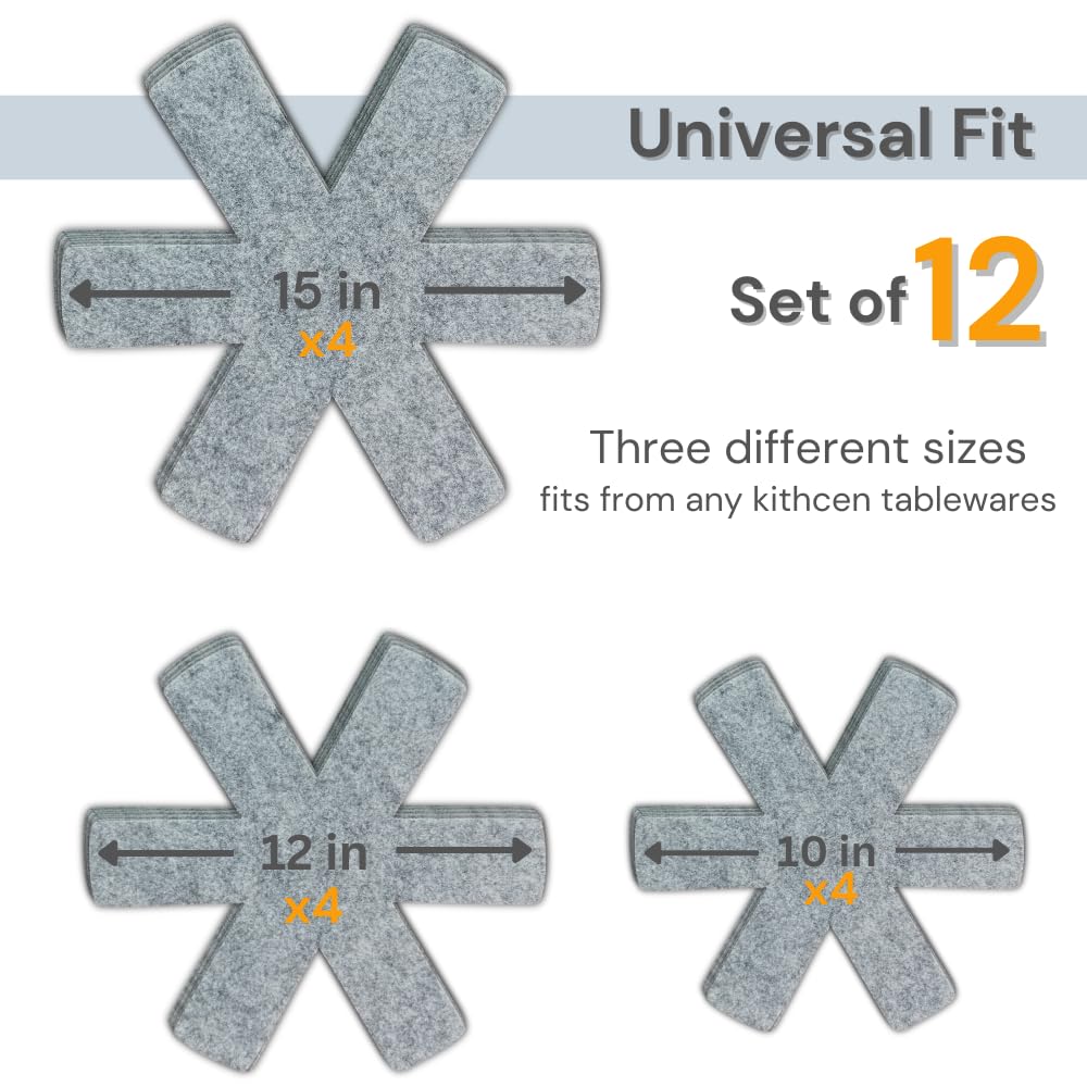 Pot and Pan Protectors Set of 12 and 3 Different Sizes Separators Pad Pot Dividers Anti-Slip Pad for Stacking and Protecting Cookware Avoid Scratching (10