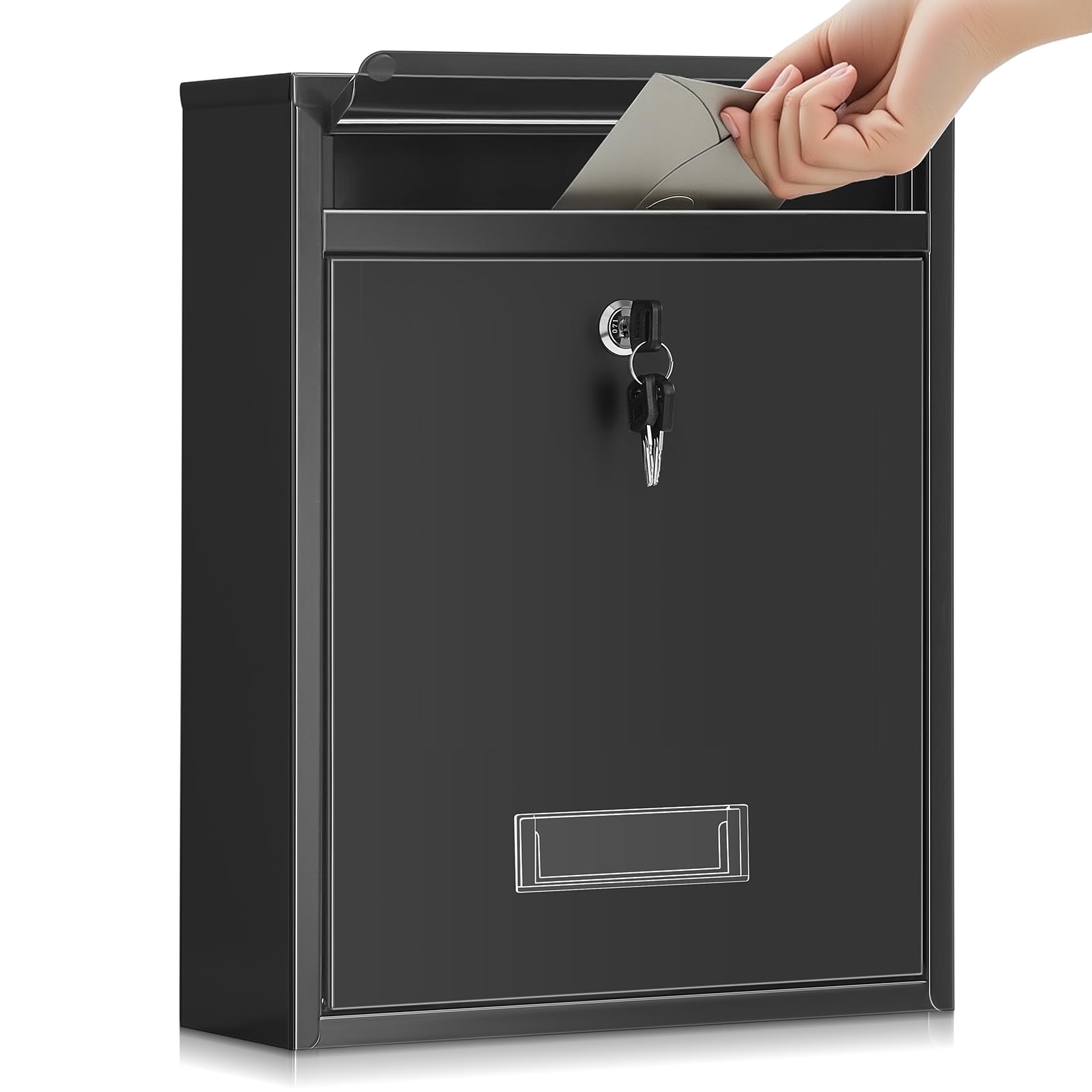 Yaocom Wall Mount Mailboxes for Outside 15.8 x 11 x 4.7 Inches Large Vertical Mailbox with Key Locking Outdoor Metal Steel Mail Drop Security Hanging Secure Postbox for Home Office School, Black