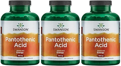 Swanson Ácido pantoténico (Vitamina B-5) Metabolismo Energético Función Nerviosa Apoyo 500 mg 250 Cápsulas (Paquete de 3)