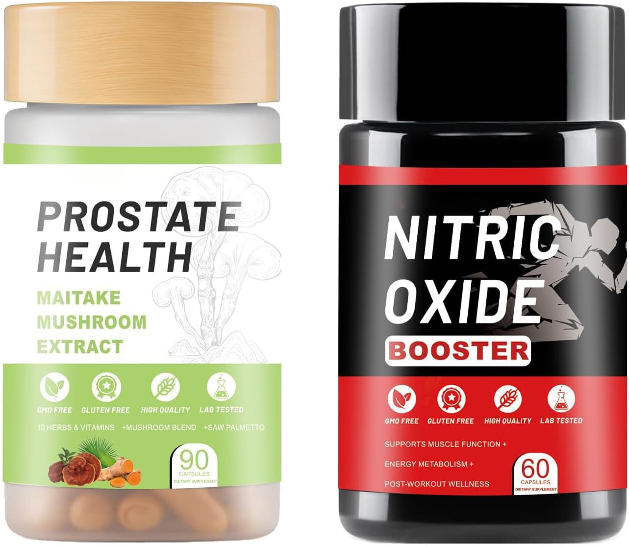 Prostate Support Nitric Oxide Booster Kit, Include Turmeric Root, Mushroom Blend, and Saw Palmetto extracts, Designed to Protect and Support Prostate Healthy - 90 Capsules &60capsules