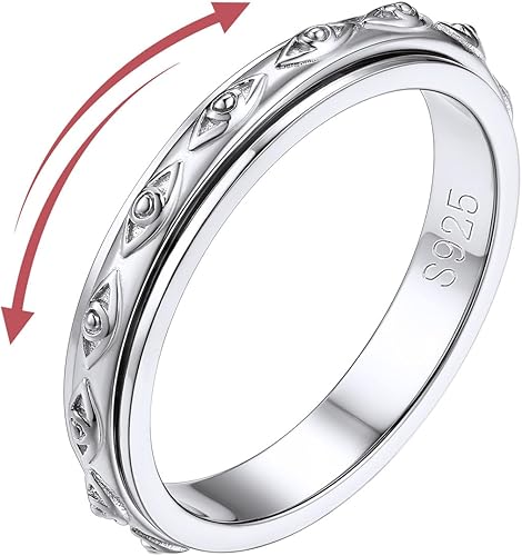 Miniatura 1 de FOCALOOK Anillo giratorio de plata de ley 925 para la ansiedad para mujeres en relieve, mal de ojocelta, anti estrés, anillo giratorio tamaño 5-12