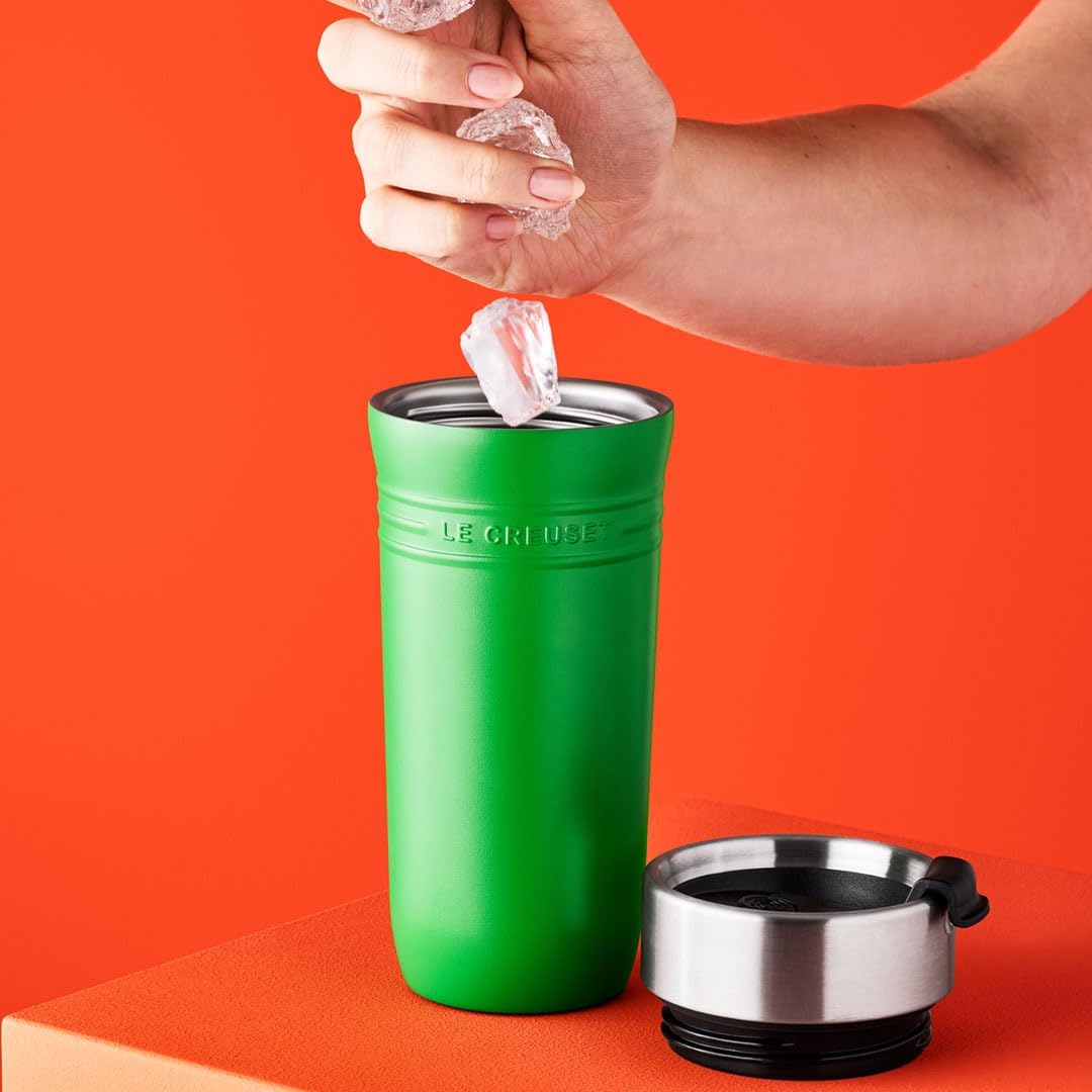 ル・クルーゼ(Le Creuset) トラベル タンブラー マグ 水筒 ボトル 350ml バンブーグリーン ステンレス 真空断熱 保温 保冷 広口 洗いやすい お手入れ簡単 On the Go 持ち運び 便利