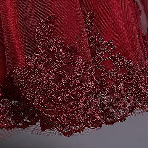 Image of Christening Lace Flower Baby Girl Dress Princess Formal Prom Tutu Ball Gown, Burgundy, 6 Months