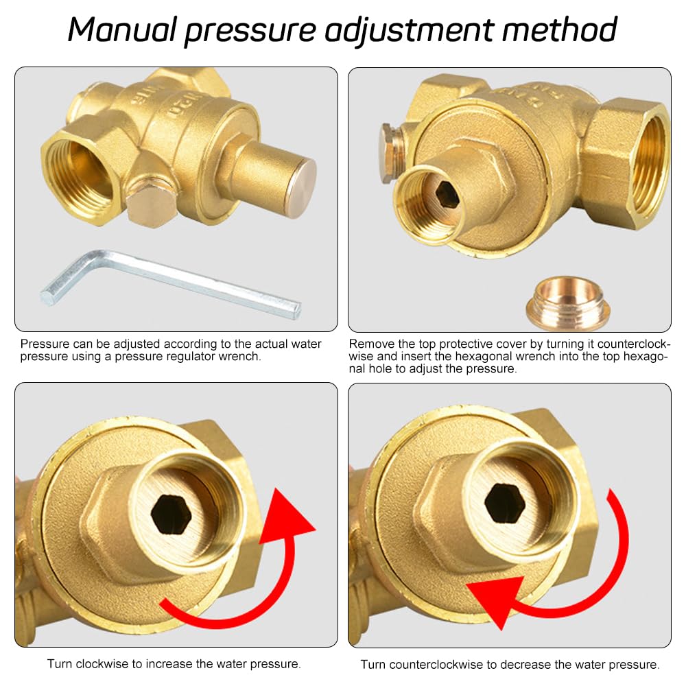 NICEWAT Pressure Regulator Water 1/2 Inch DN15 with Pressure Gauge, Adjustable Water Pressure Regulator - Image 4