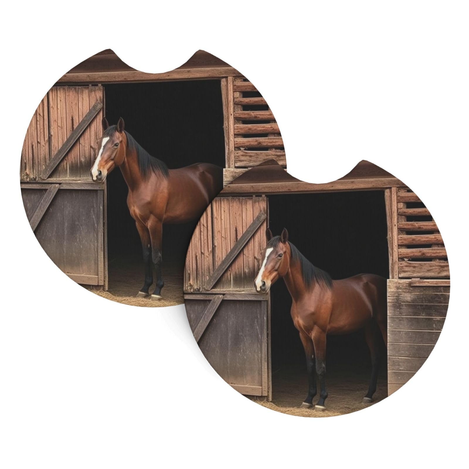 2PCS Car Coaster for Cup Holders Universal Auto Cup Mat Barn Horse Cup Coaster Pad 2.7" Waterproof Neoprene Non-Slip Cup Holder Coasters Car Interior Accessories for Women Men