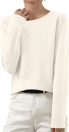 OIOLOYJM Fall Cashmere Sweaters for Women 2025 Crewneck Long Sleeve Tops Knitted Pullovers Lightweight Merino Wool Sweater