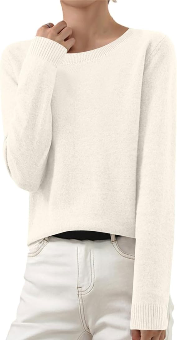 OIOLOYJM Fall Cashmere Sweaters for Women 2025 Crewneck Long Sleeve Tops Knitted Pullovers Lightweight Merino Wool Sweater