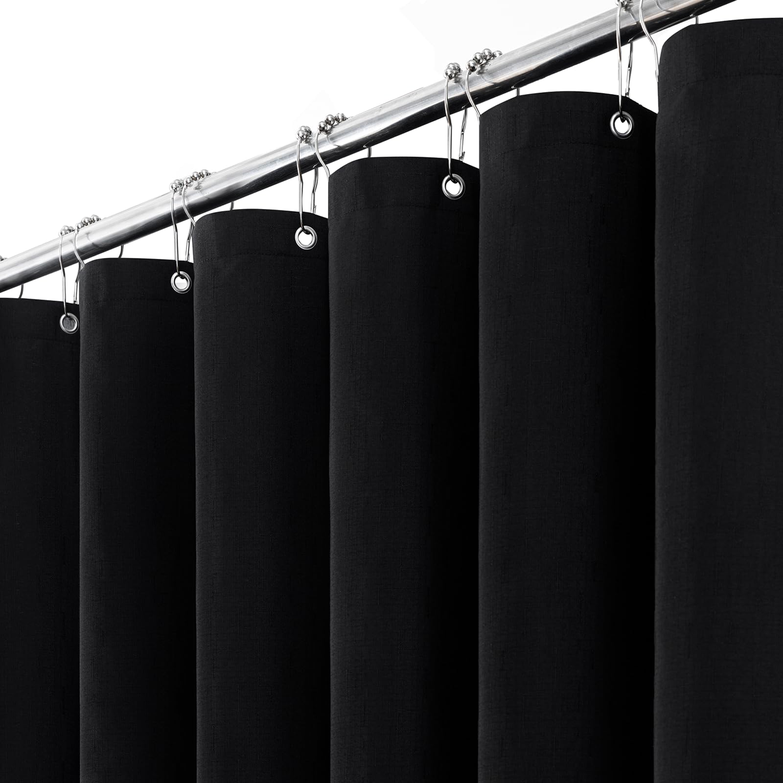 BTTN Duschvorhang Stoff 150x180 cm, Leinenoptik, Anti-Schimmel, wasserabweisender Textil-Badevorhang mit 10 Plastikhaken, modern, strapazierfähige Polyester-Duschvorhänge für Badewanne, Schwarz