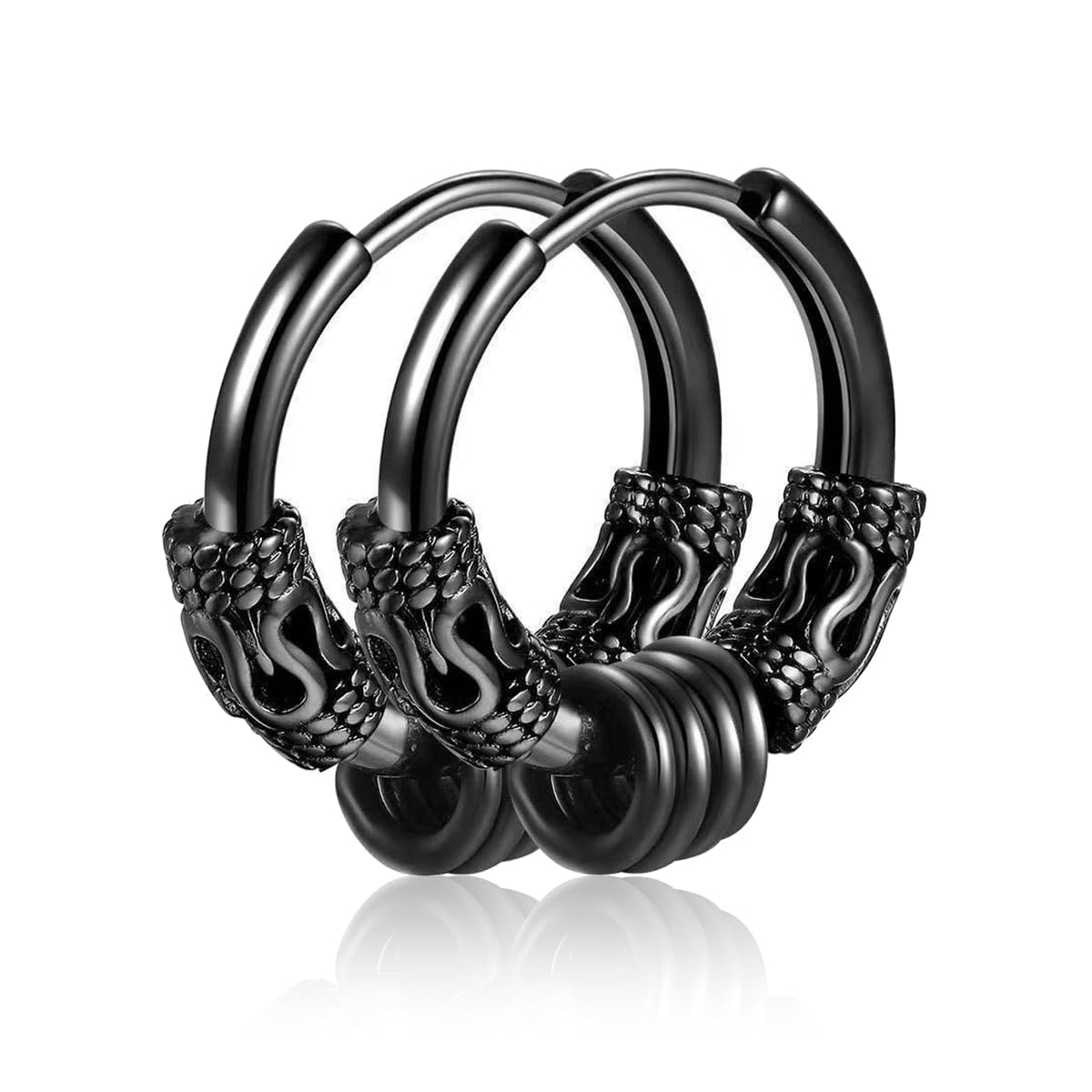 FDCGAS 1 pcs Pendientes de aro de acero inoxidable, joyería de cartílago perforado vintage, pendientes punk hip hop hipoalergénicos,pendientes de aro adecuados para hombres y mujeres, color negro