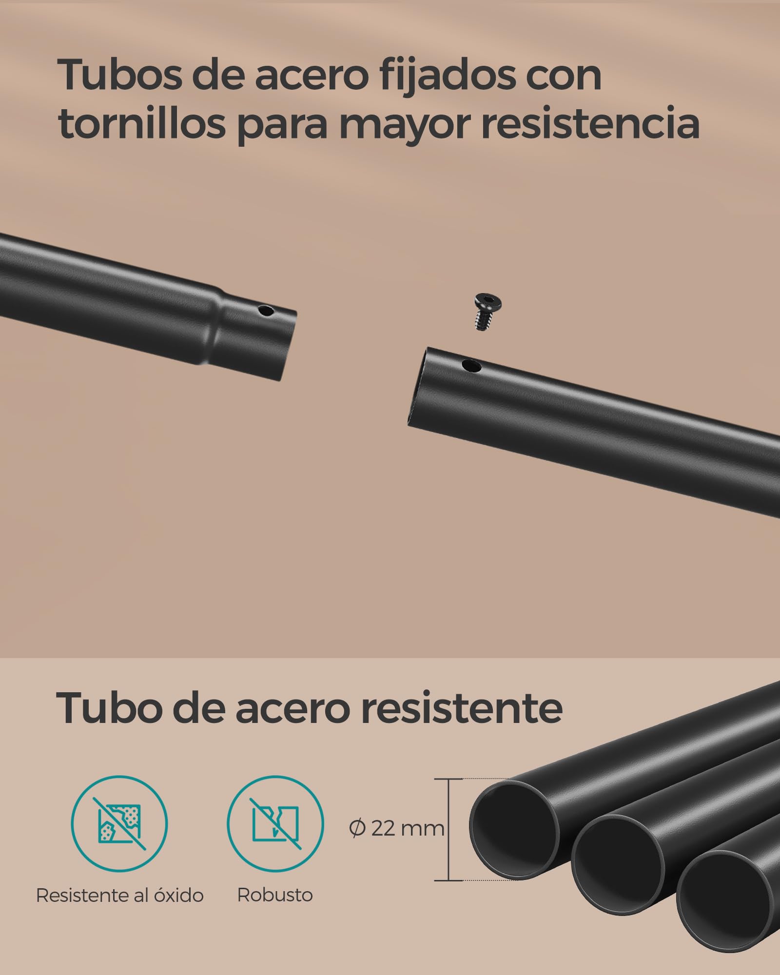 SONGMICS Perchero con Ruedas, Perchero de Doble Barra, con Estante, 98,5 cm de Ancho, Soporta 100 kg en Total, Marco de Acero, Marrón Rústico y Negro Tinta HSR152B01