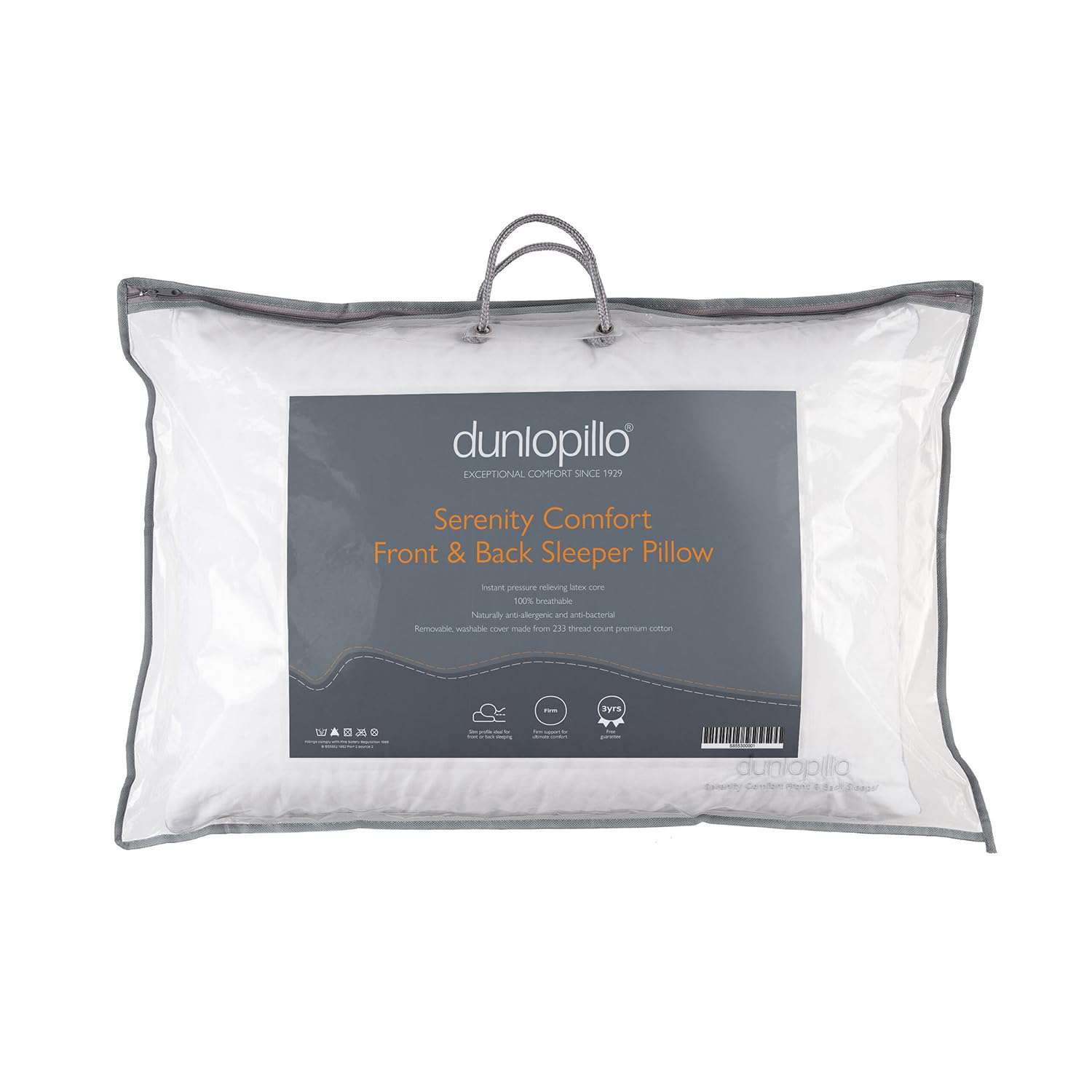 Nest Home White Dunlopillo Serenity Deluxe Full Latex Slim Pillow, Rubber,
