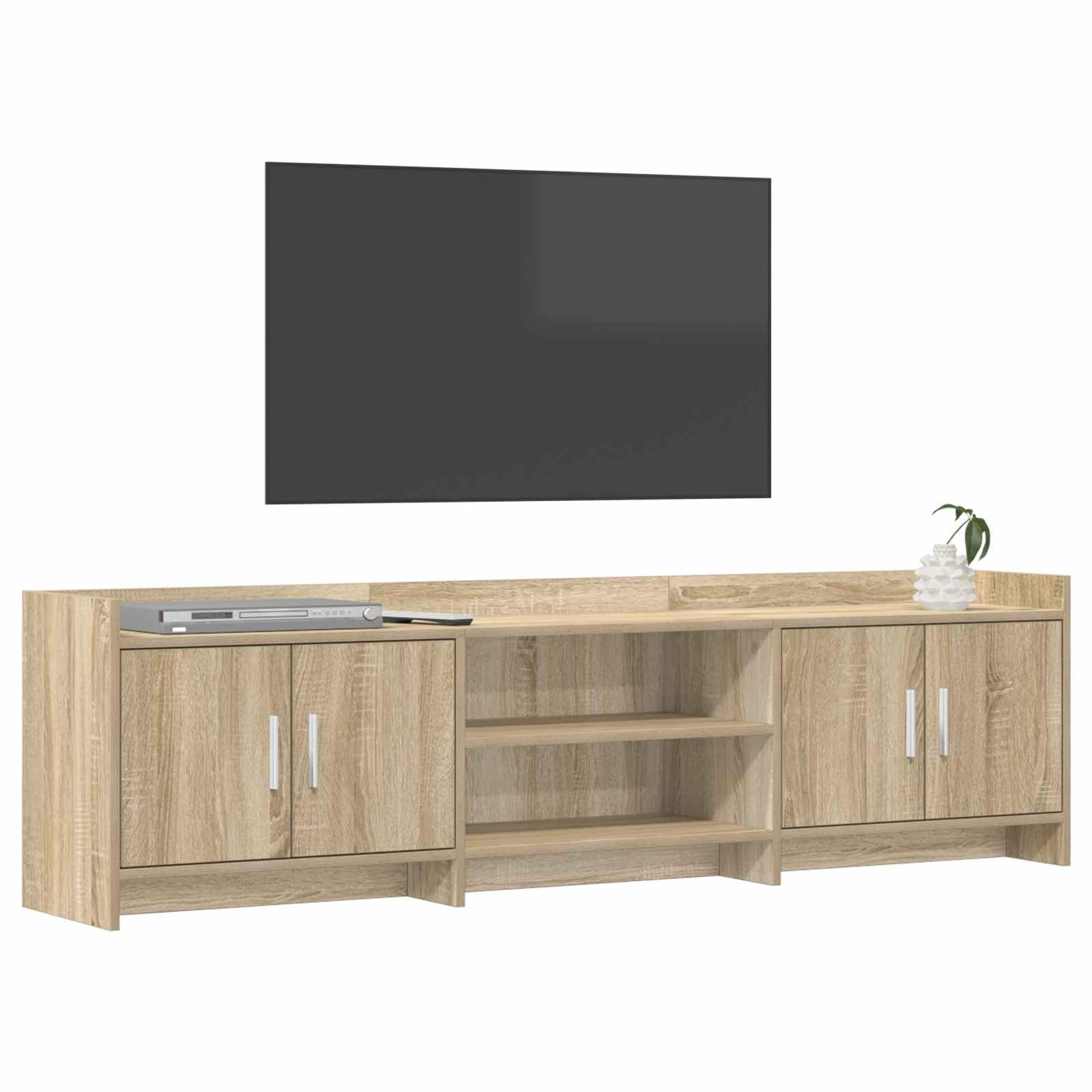 Szafka pod telewizor dąb Sonoma z materiału drewnopochodnego 168 x 33 x 47 cm, niska szafka z 4 drzwiami, 2 półki, miejsce do przechowywania do salonu, kina domowego, gier, TV do