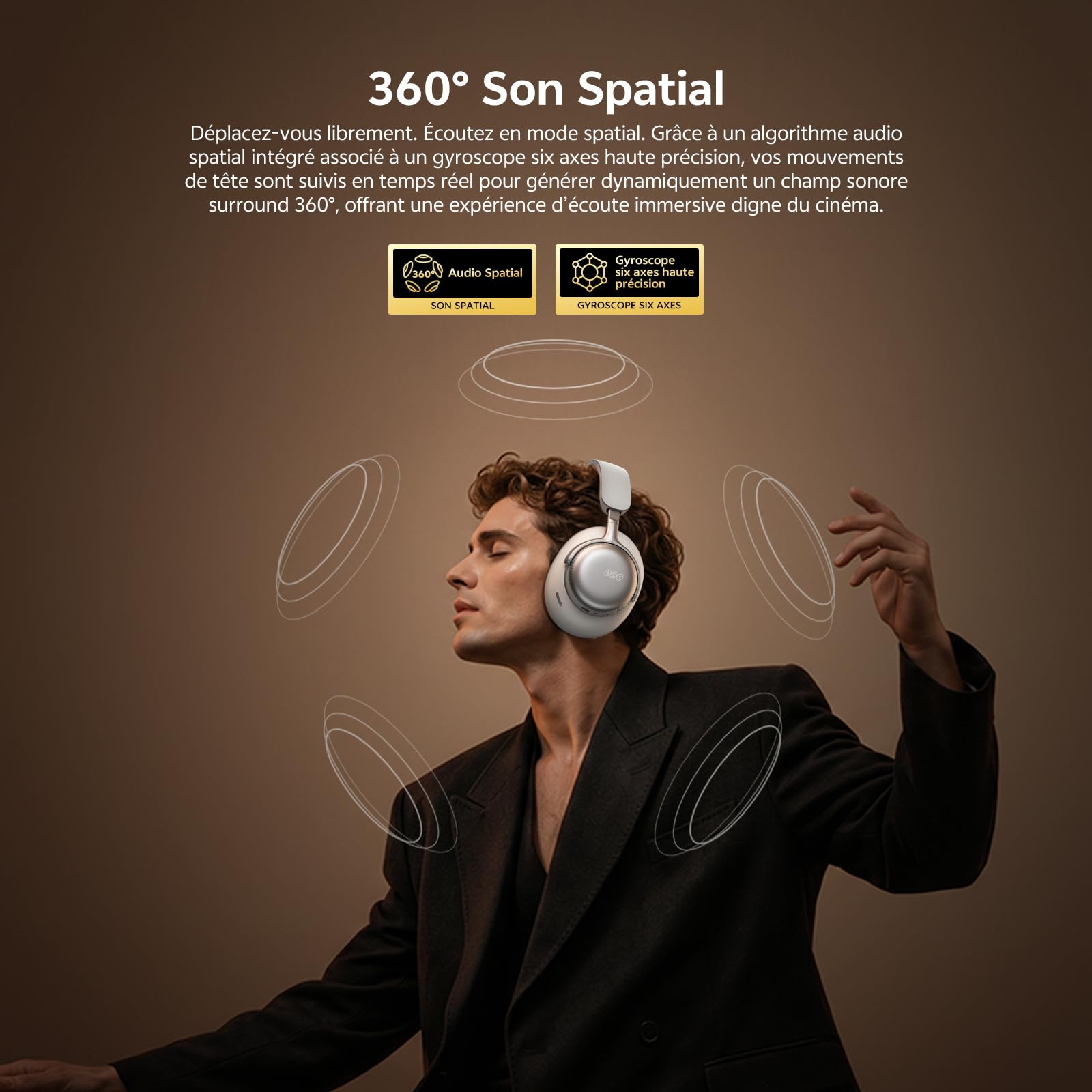 QCY H6 Ultra Casque Bluetooth Over-Ear, Réduction de Bruit Active, Hi-Res Audio LDAC, 100 Heures Autonomie, Bluetooth 6.0, Latence 42ms, Audio Spatial, Multipoint, AUX Filaire, Pliable - Blanc