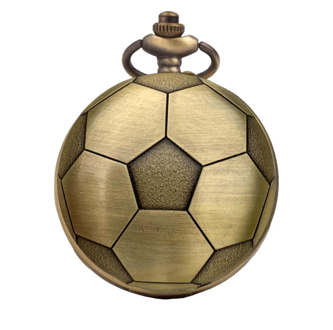 Football Design Pocket Watch Keychain | Vintage Brass Quartz Timepiece for Sports Lovers | Soccer Ball Style Keyring Gift for Men, Boys, Athletes & Coaches-image-42