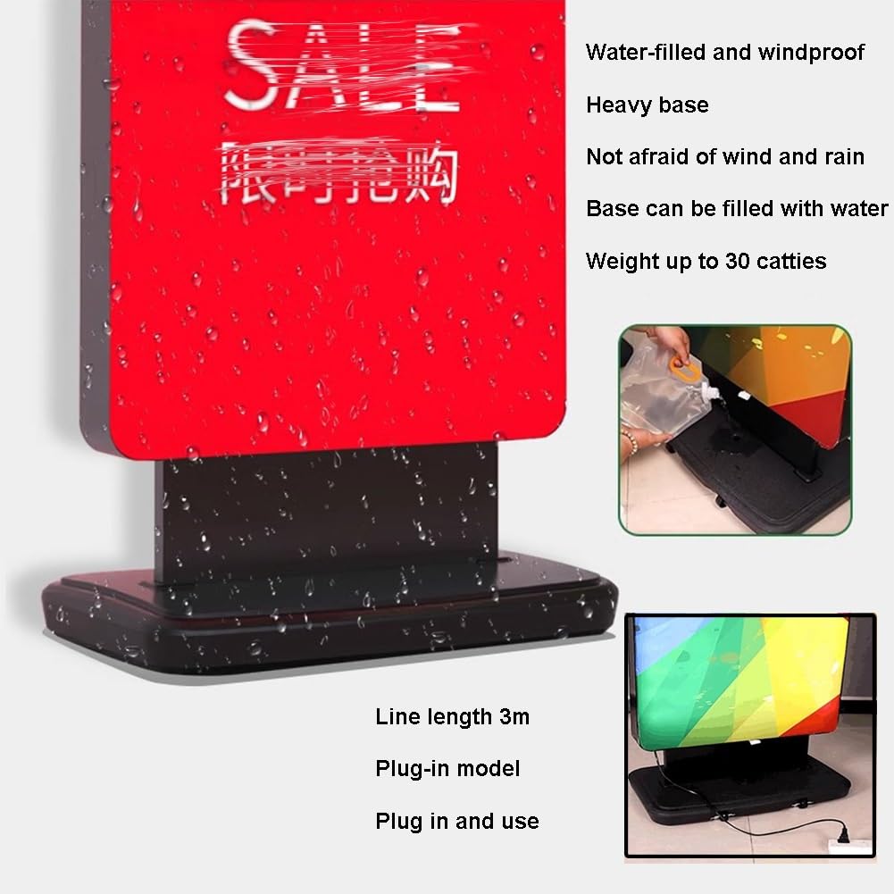 Vertical Doble Cara Caja Luz Cartelera LED Acera Iluminada Letrero Publicitario Pantalla, Tablero LED Soporte Suelo para Carteles Carteles Películas Pantalla(60x113cm)