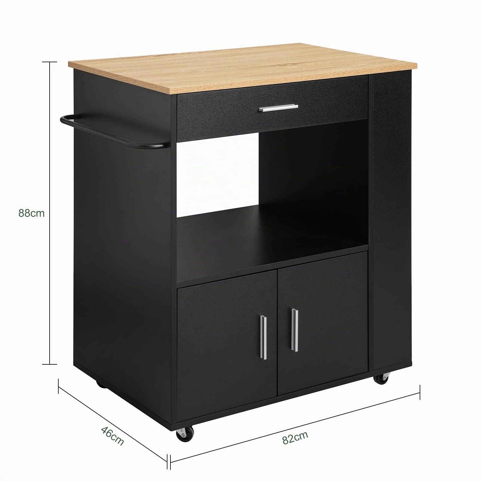 SoBuy Mobile Cucina Salvaspazio Credenza Cucina Carrello Cucina con Ruote Mobiletto Cucina Dispensa Madia Cucina Mobile Cucina con Ripiani nero 82x46x88 cm FKW113‑SCH