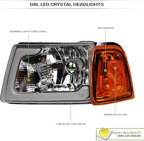 Miniatura 28 de 7422448582543 Compatible con Ford Ranger Switchback 2001-2011 2001-2011 Barra de tira LED secuencial, faros delanteros negros con lámparas