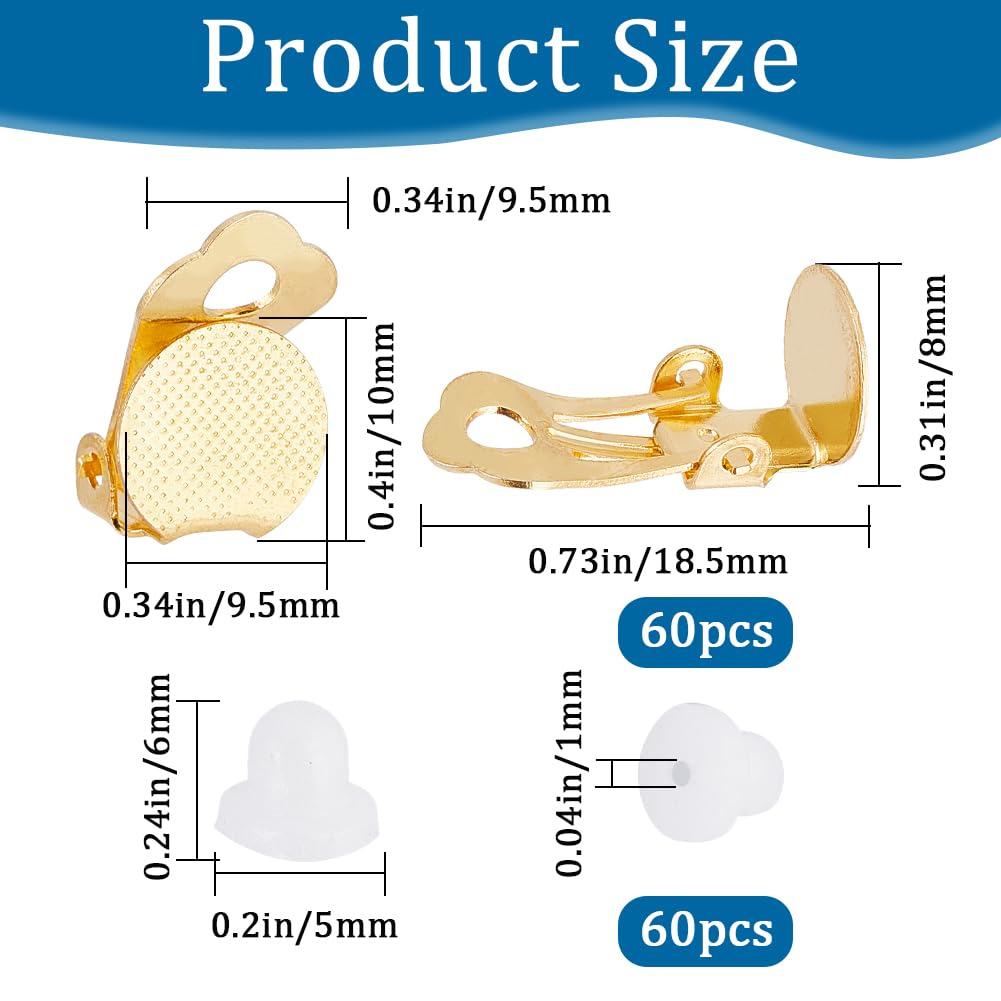 SOFPLATE 1 Box 60Pcs Clip-on Earring Converter Gold Clip Earrings Backs Brass Non Pierced Flat Back Tray Earring Clips with Plastic Pads Round Clip Earring Findings for jewellery Making Supplies Craft - Image 2