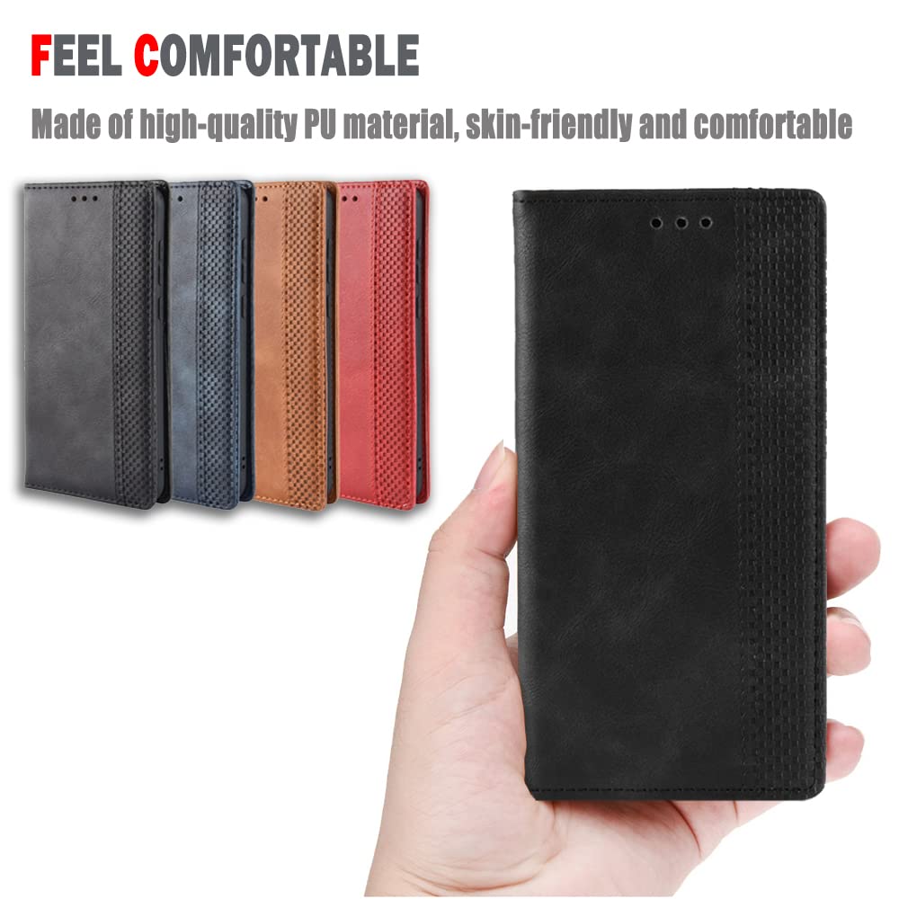 Coque HualuBro En Cuir PU Avec Rabat Pour OnePlus 6T - Portefeuille Avec Emplacements Cartes Et Fonction Support - Rouge