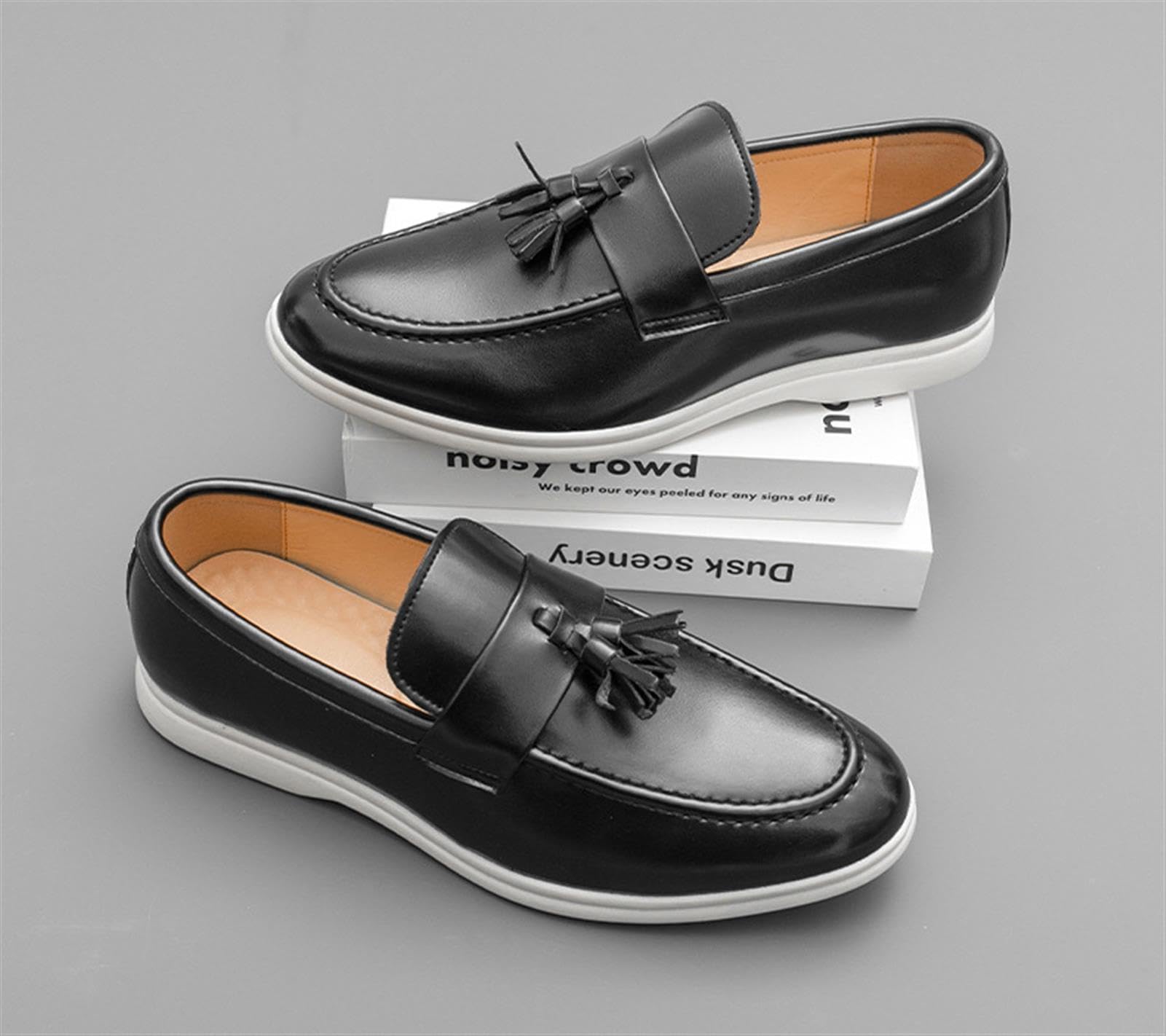 Mocasines con Borlas para Hombre Zapatos Casuales de Vestir Ligeros y Cómodos de Cuero Suave para Oficina Negocios Boda Eventos