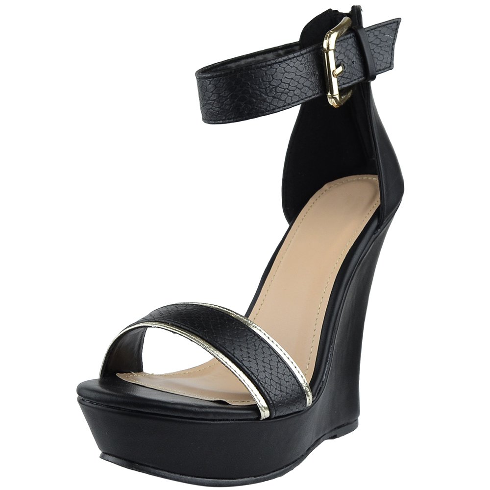 DS By KSCWomens Platform Sandals Two Tone Single Strap High Heel Dress Shoes Black