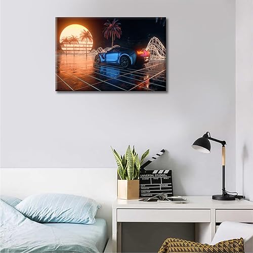 Miniatura 3 de Cyberpunk City Through Neon - Cuadro abstracto para decoración de pared, 1 panel, fondo retro de los años 80, decoración de pared para dormitorio,