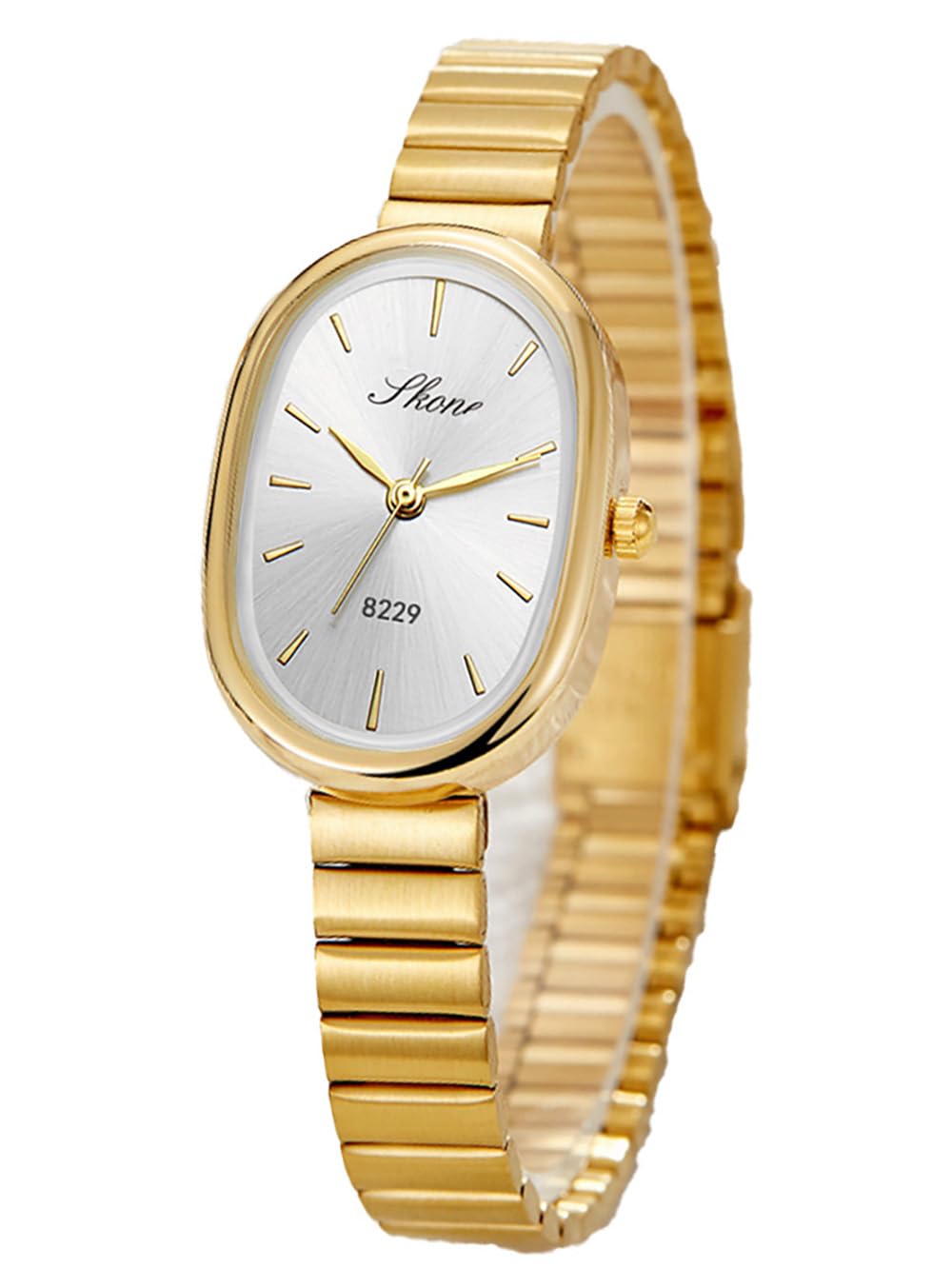 Elegant Oval Gold Watches for Women Easy Reader Watch Fashion Women Stainless Steel Exquisite Wristwatch