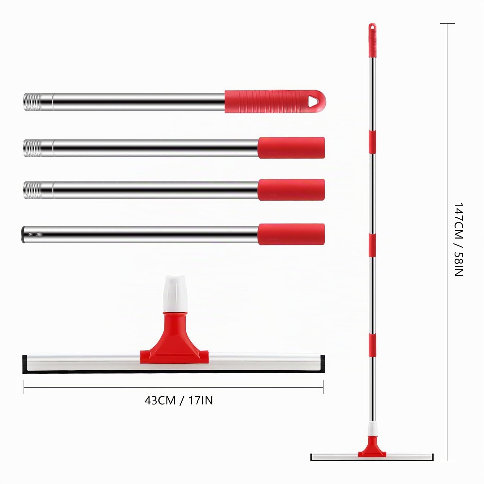 Mitclear 43cm Tergipavimento Pavimenti con Manico di Prolunga(147cm), Tergipavimenti in gomma per impieghi gravosi, Tergipavimento Spingiacqua con Spazzola per Garage, Doccia, Bagno, Patio, Giardino