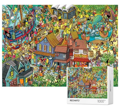 Jigsaw Puzzles for Adults, 1000 Pieces Pirate Park Puzzle, Cartoon Painting Challenging Puzzles for Family Activity Game Nights Gifts Fidget Stress Relief