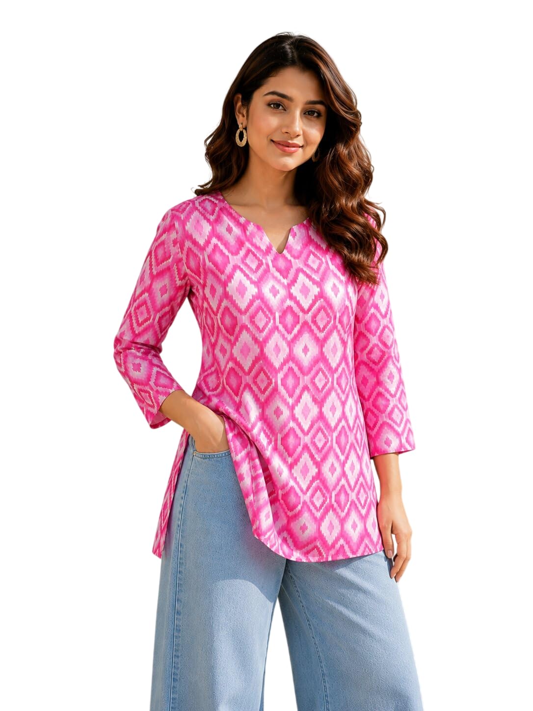 THUMBA Women's Rayon Slub Tunic for Women | Printed Casual Long Top | V-Neck | 3/4 Sleeve | Regular Fit | Office Wear Available in S, M, L, XL & XXL (in, Alpha, L, Regular, Aaliya-Maroon)-picture-26
