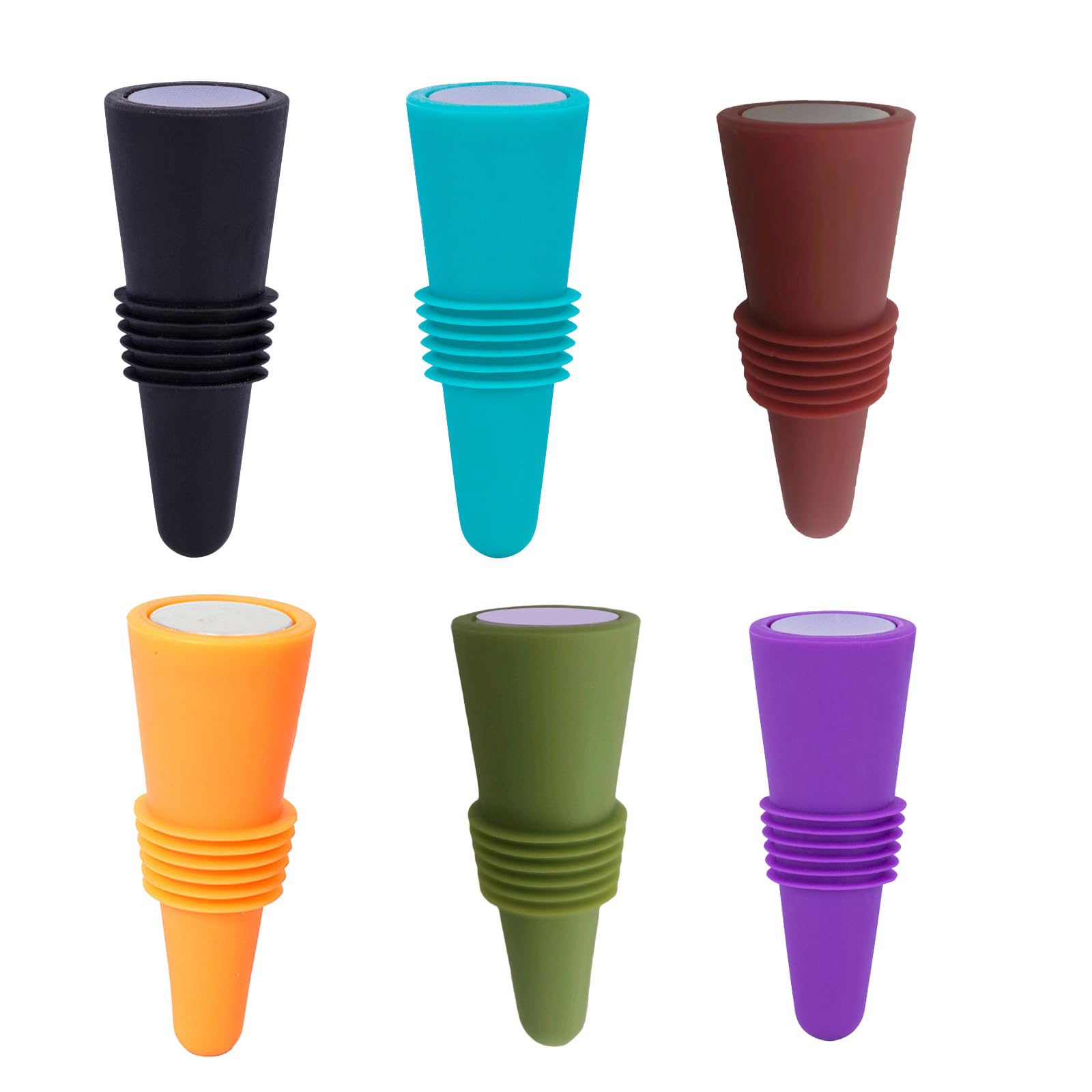 APGLSXY 6Pieces Colorful Silicone Wine Stoppers with Threaded Seal Rings Beverage Bottles Corks Multipurpose Drink Sealers Beverage Preservers