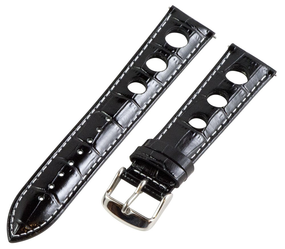 Clockwork Synergy, LLC 22mm Rally 3-hole Croco Black/White Leather Interchangeable Replacement Watch Band Strap