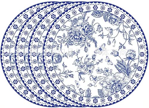 Vintage Blue Floral Placemats for Dining Table, 15 x 15