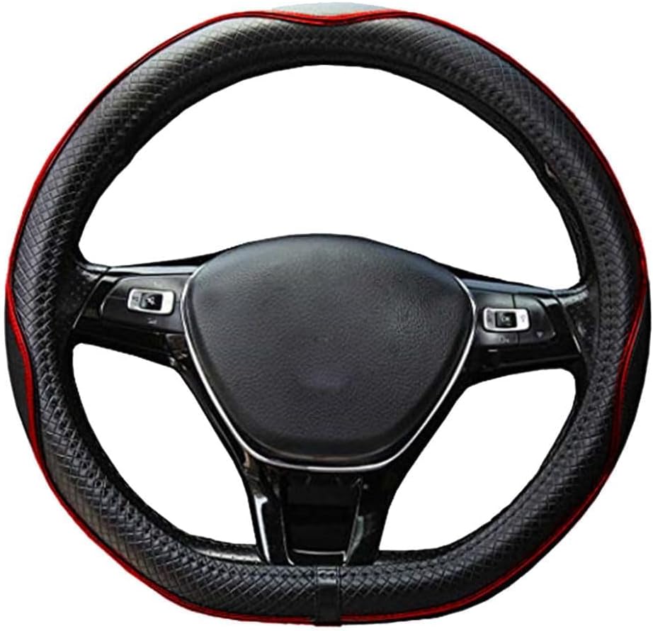 MaycoBell Black Red Microfiber Leather D-Shape Steering Wheel Cover 14in (36cm) for Tesla Model 3/Y, Camaro - Non-Slip Grip Protection