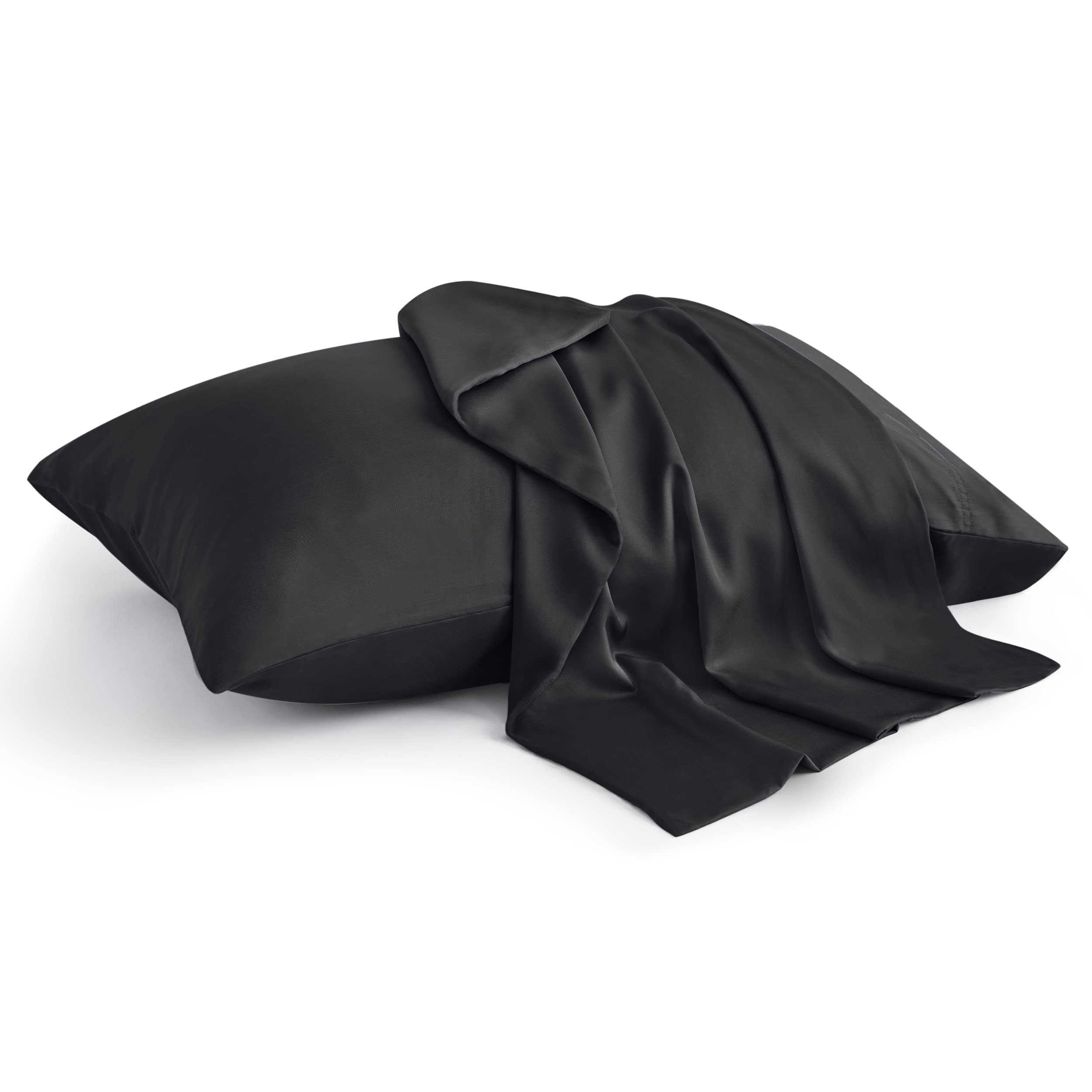 BEDELITE Cooling Pillow Cases Queen 2Pcs, Rayon Made from Bamboo, Black