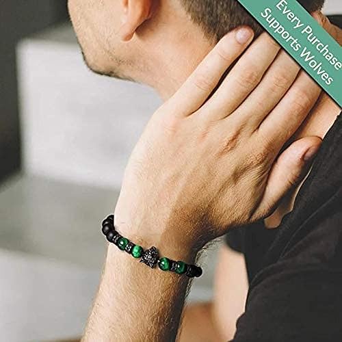 Miniatura 3 de Save A Wolf - Pulsera ajustable con cuentas de piedra energética y piedra de lava, con cristales curativos para aliviar el estrés y la ansiedad,