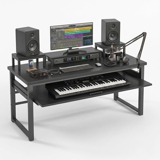 TEKAVO Rox Studio Table for Music Production 5 Feet X 3 Feet | with Monitor Riser + Long Keyboard Tray | Desk for Editing ...
