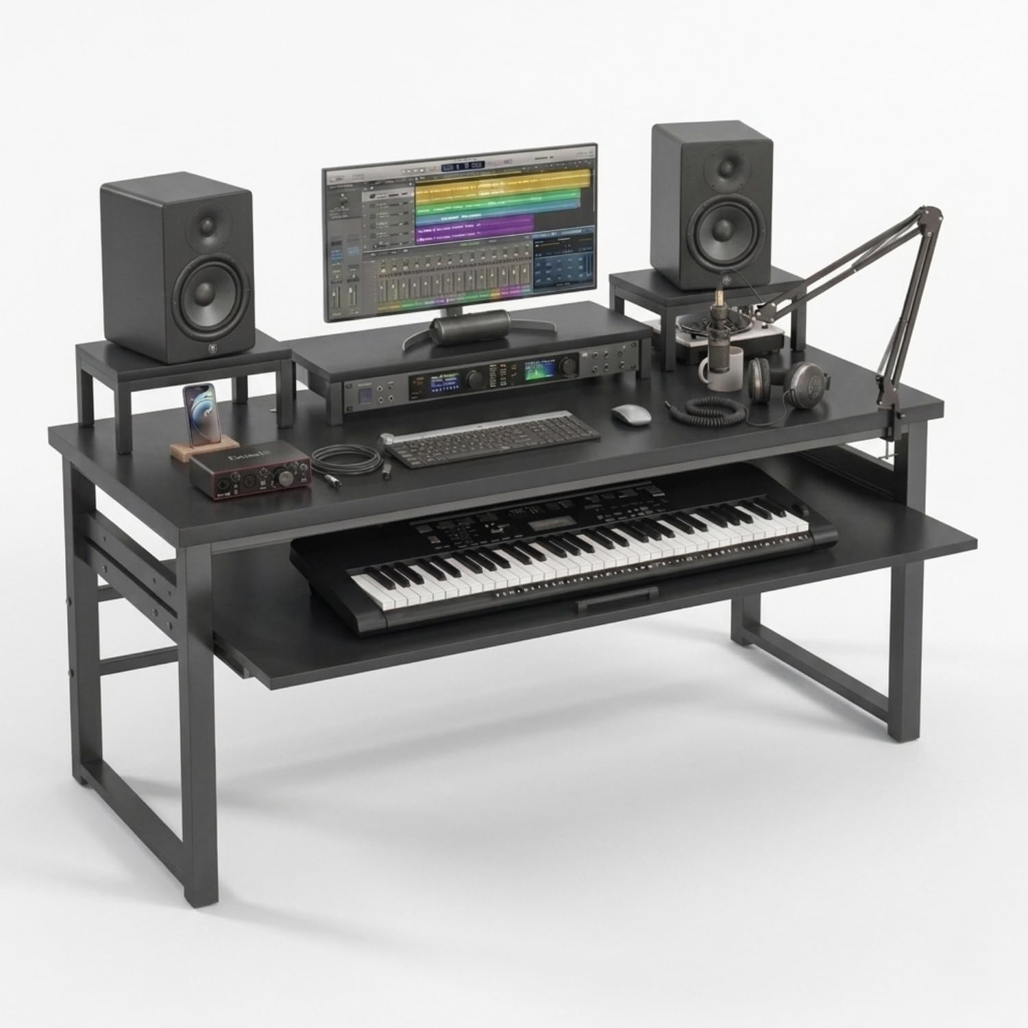 TEKAVO Rox Studio Table for Music Production 5 Feet X 3 Feet | with Monitor Riser + Long Keyboard Tray | Desk for Editing ...