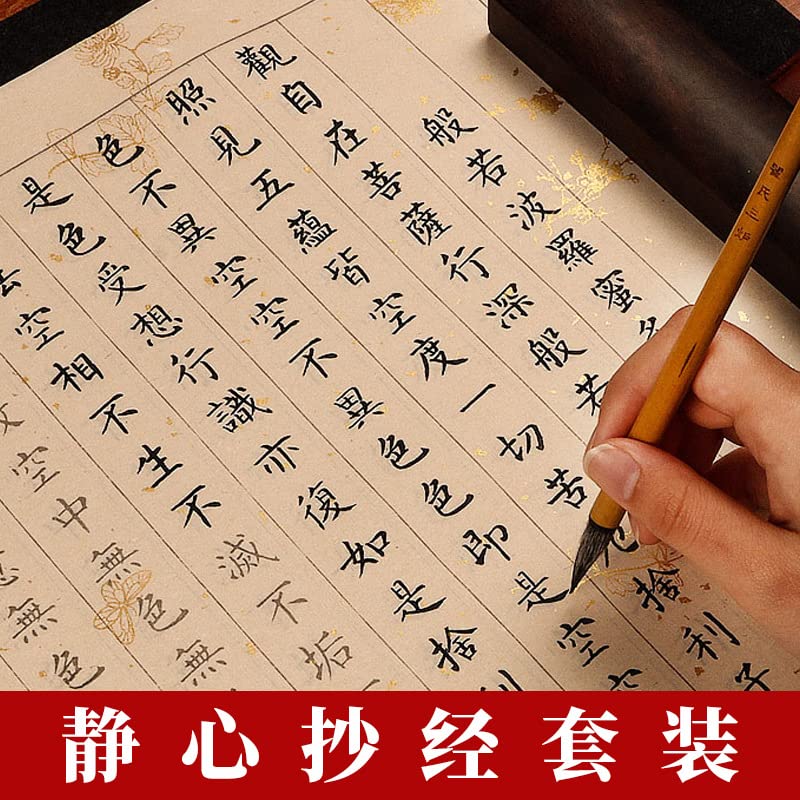 Cuaderno de práctica de caligrafía QianKao, copia de libros antiguos chinos 小楷书法毛笔字帖心经抄写本抄经卷大悲咒金刚经佛经临摹专用经文(1 unidad) 单字帖【无笔墨】 12款经文合集