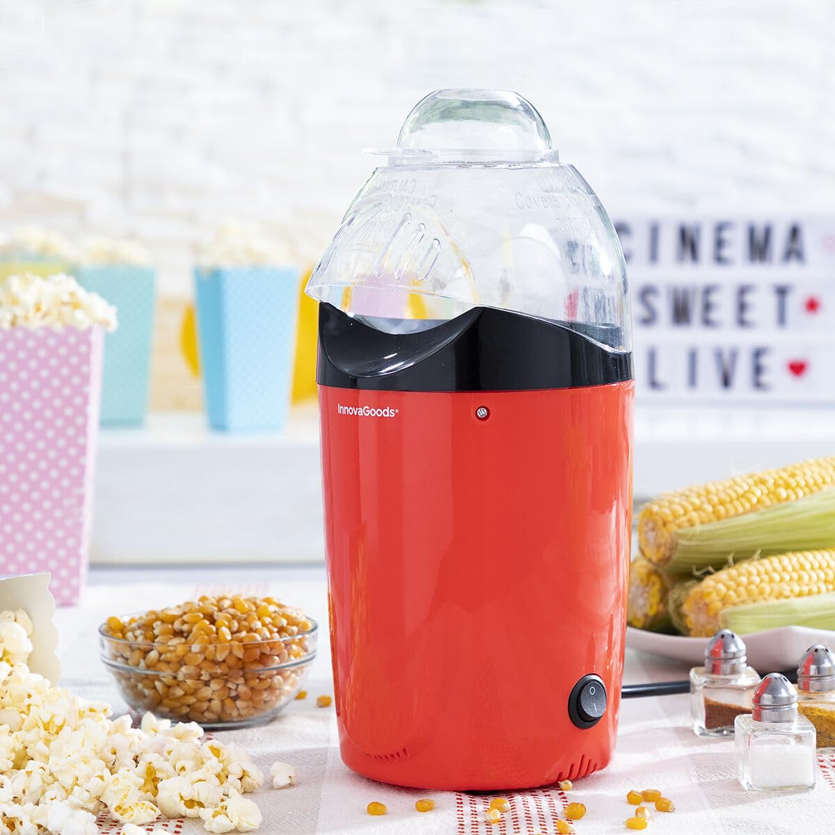 InnovaGoods® Palomitera de aire caliente Popcot, prepara palomitas de maíz de forma saludable y rápida, con función de aire caliente, diseño compacto y portátil, ideal para el hogar y el cine