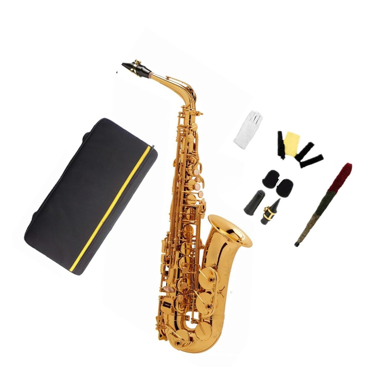 Sassofono Contralto In Mi Bemolle Laccato Oro Strumento Professionale In Ottone Con Astuccio Per Ance E Bocchino Sassofono