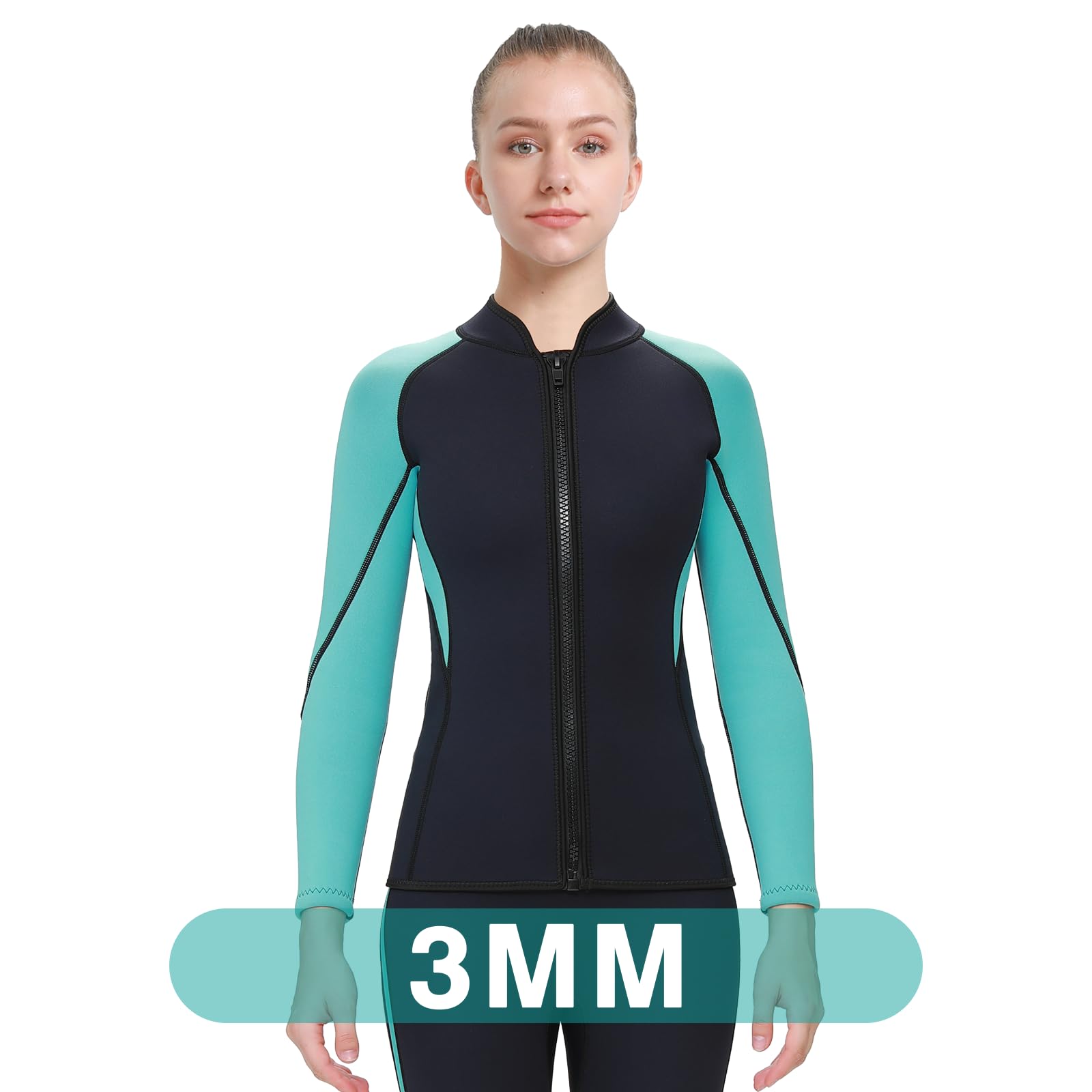 FLEXEL Neoprenanzug Top für Herren Damen, 3mm Neoprenanzug Jacke Thermal, Front Reißverschluss Neopren Langarm Tauchanzug zum Surfen Schwimmen Schnorcheln