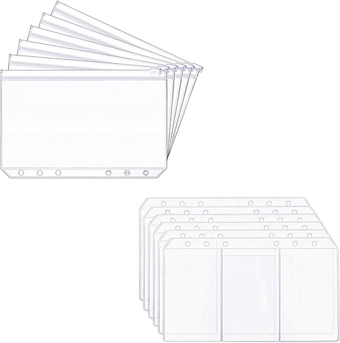 Miniatura 1 de 12 piezas A6 de 6 agujeros hojas sueltas para cuaderno organizador de relleno, 6 bolsas con cremallera y 6 páginas de repuesto para tarjetas de