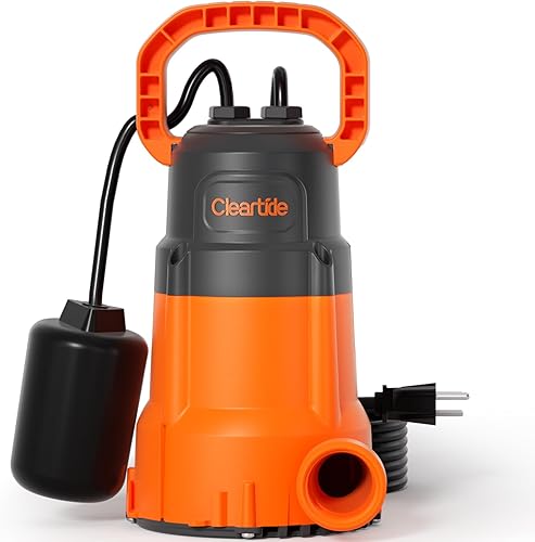 Cleartide Bomba sumergible de sumidero con interruptor de flotador, bomba de agua de utilidad de 14 HP para drenaje de piscina, bañera de