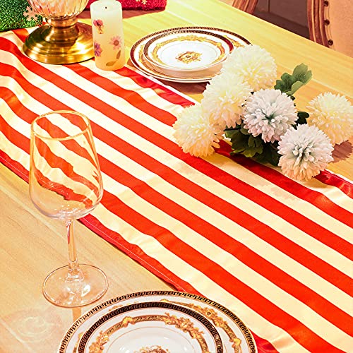 Chemin de table élégant et classique en polyester à rayures rouges de qualité