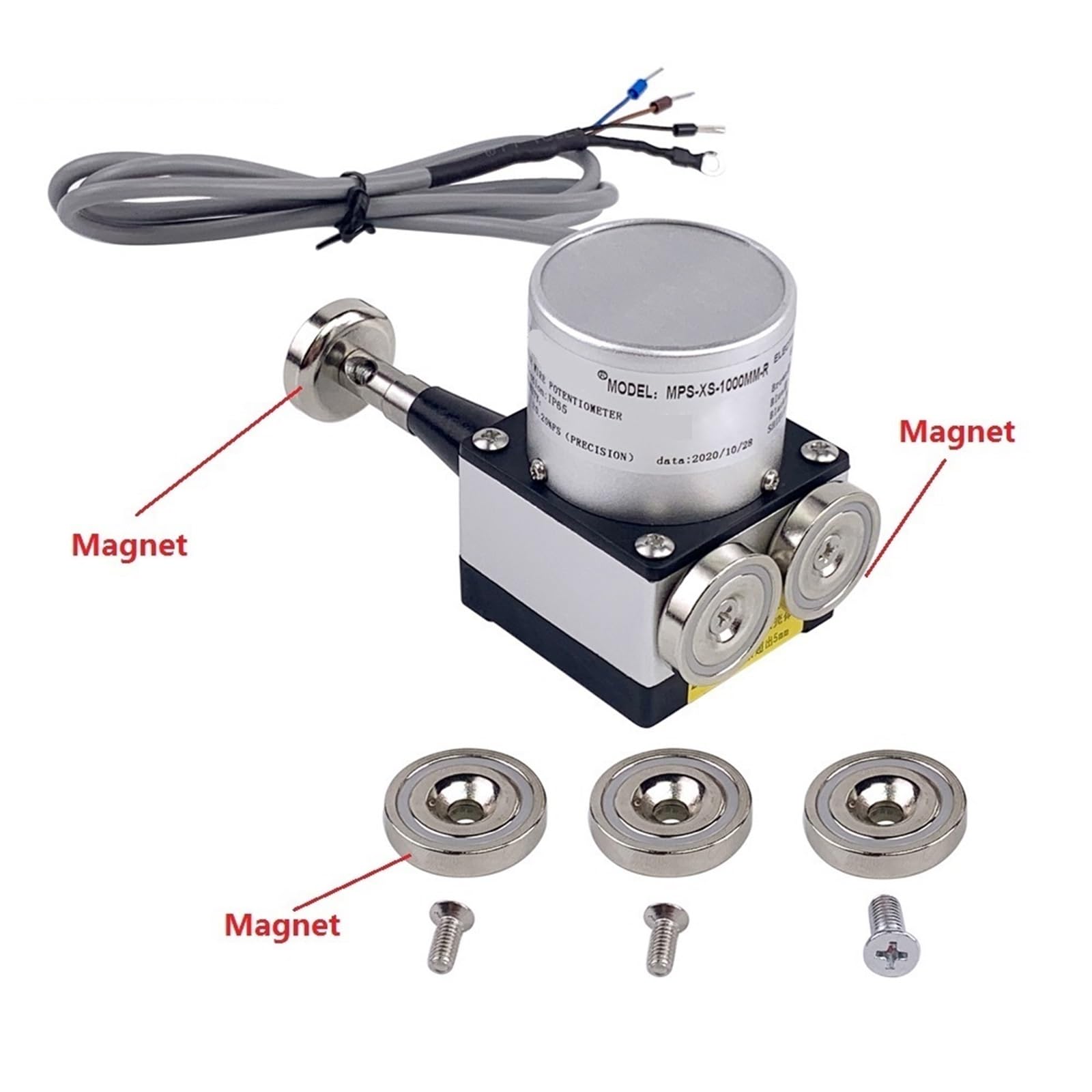Transducteur de potentiomètre à câble métallique linéaire MPS-XS, Installation d'aspiration magnétique sans perçage for Une Installation sûre et Facile(100mm,4-20mA)
