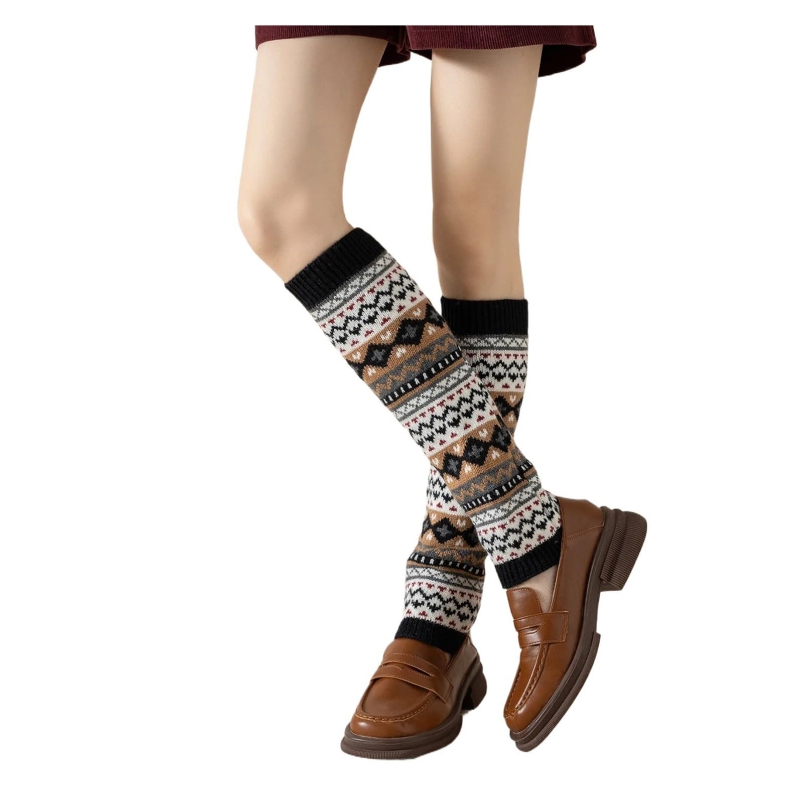 Red Leg Warmers Knitted Boot Socks Yoga Ballet Dance Vintage Academic Style Thick Stacked Crew Women