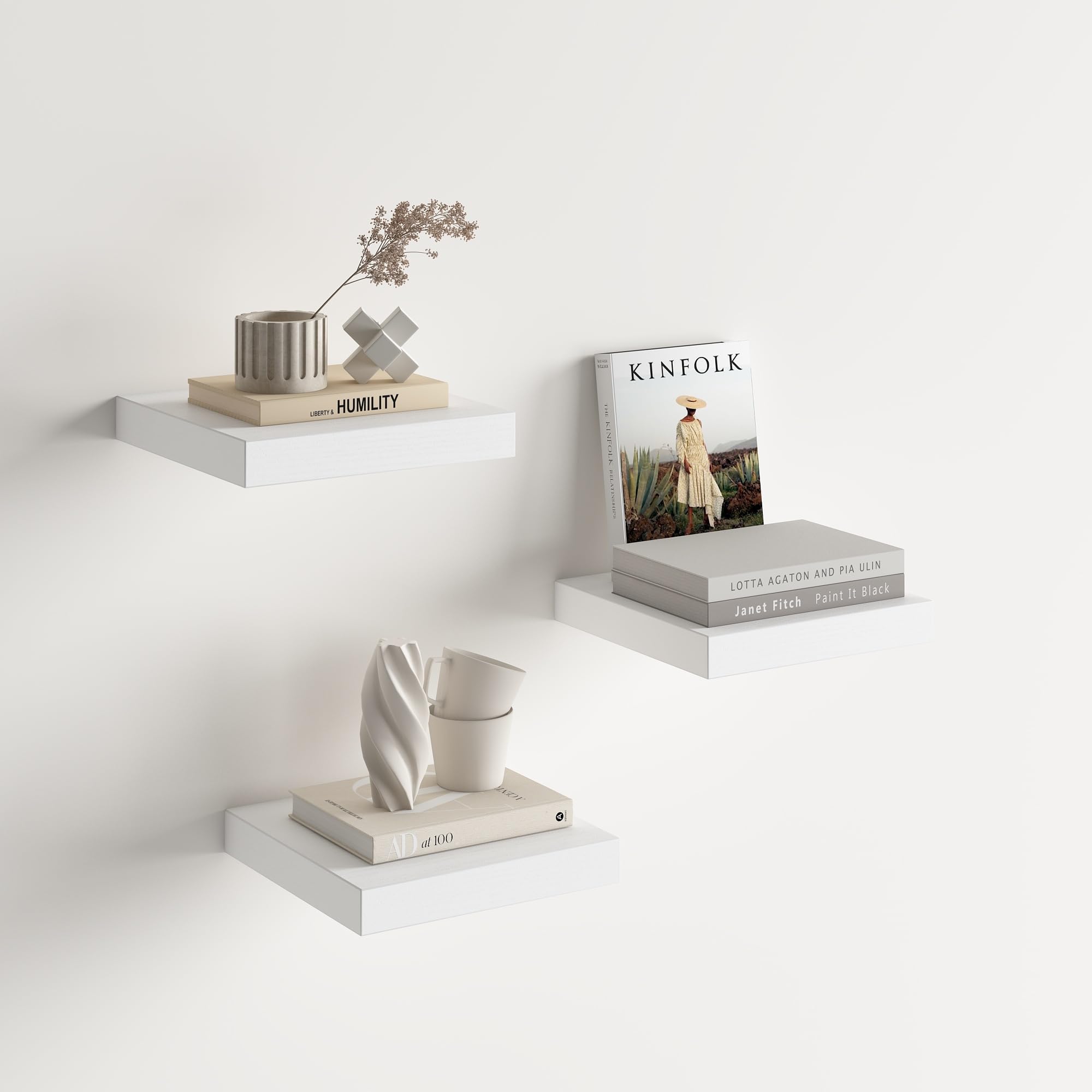 Zwevende plank, set van 3, compact, 20 x 20 cm, wandplank van MDF voor